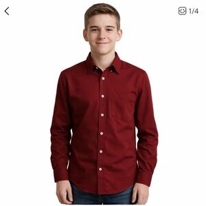 Nautica Boys Burgundy Button Front Dress Shirt Size 16